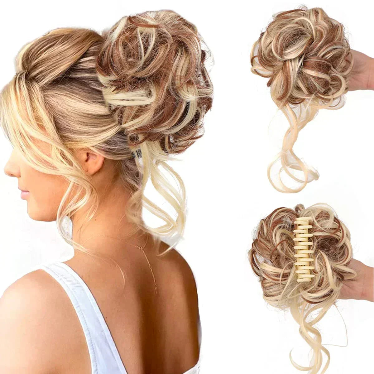 Pinza para moño rizado de cabello sintético para mujer