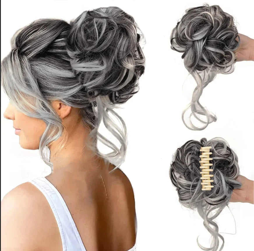Pinza para moño rizado de cabello sintético para mujer
