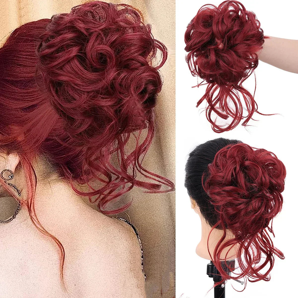 Pinza para moño rizado de cabello sintético para mujer