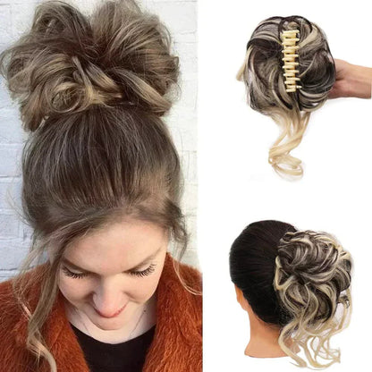 Pinza para moño rizado de cabello sintético para mujer