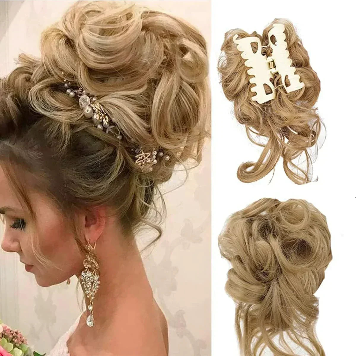 Pinza para moño rizado de cabello sintético para mujer