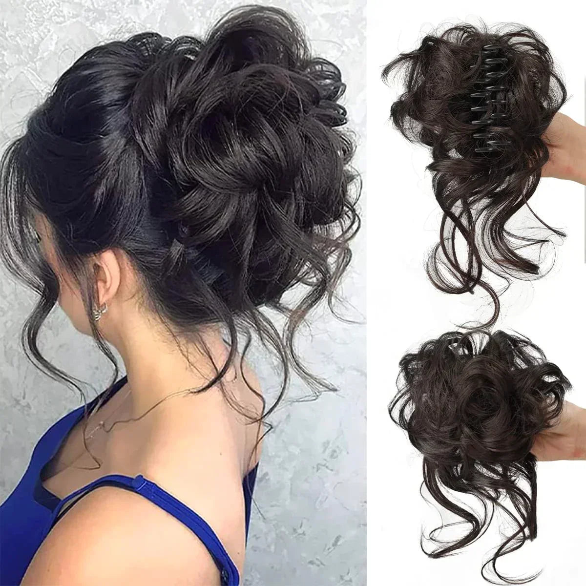 Pinza para moño rizado de cabello sintético para mujer