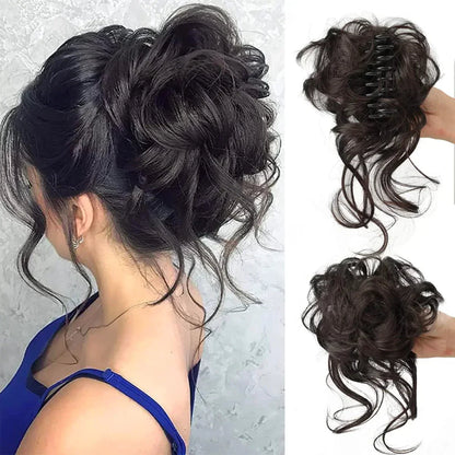 Pinza para moño rizado de cabello sintético para mujer