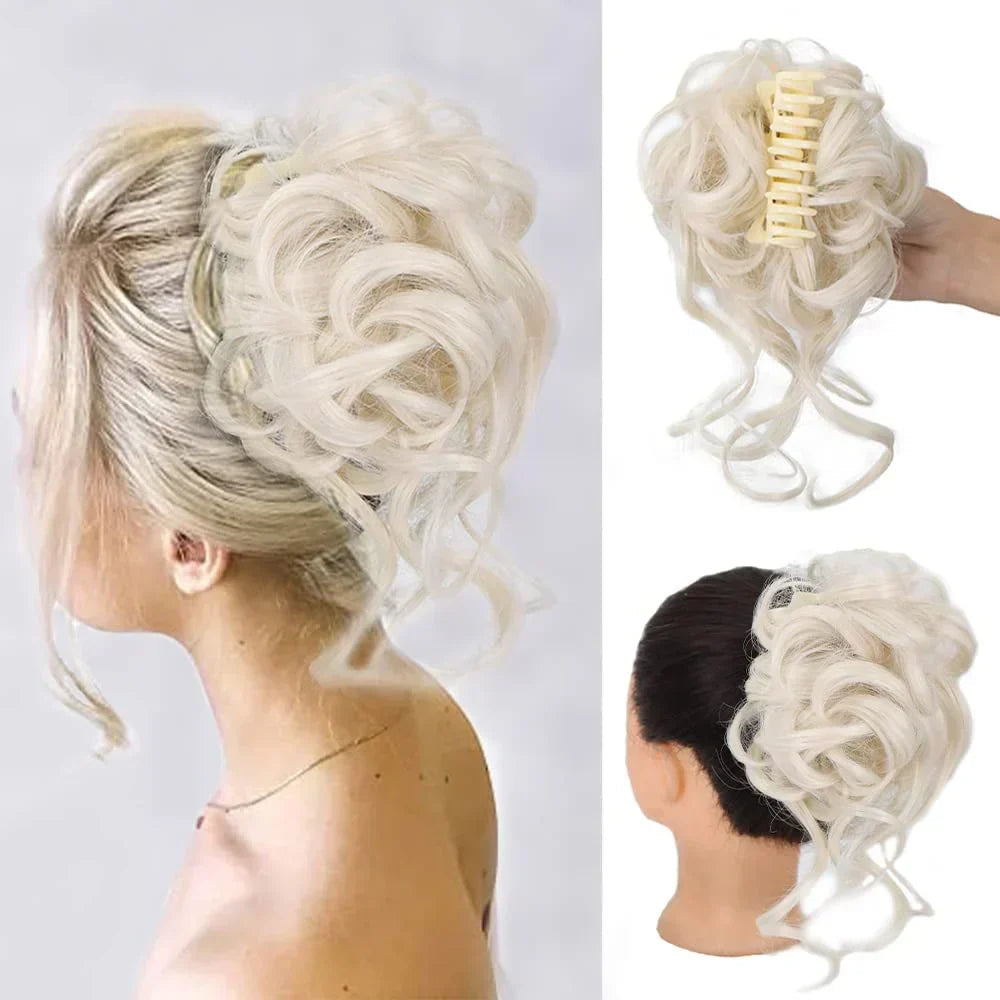 Pinza para moño rizado de cabello sintético para mujer