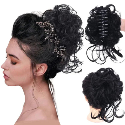 Pinza para moño rizado de cabello sintético para mujer