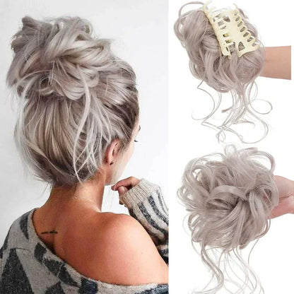 Pinza para moño rizado de cabello sintético para mujer