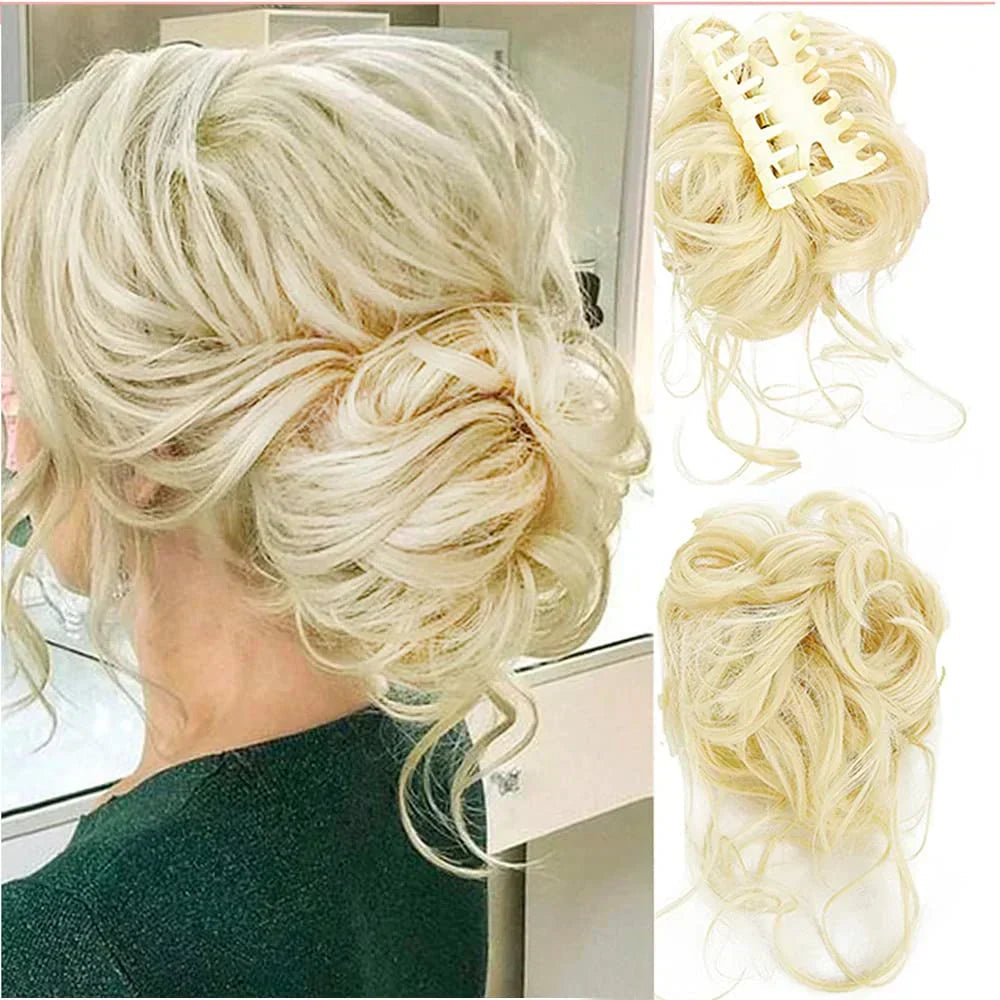 Pinza para moño rizado de cabello sintético para mujer