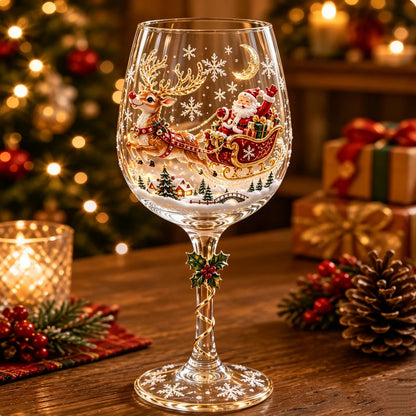 Copa de vino navideña con decoración festiva tridimensional para regalar