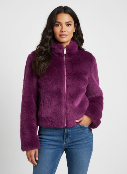 Damen Kurze Jacke mit Weicher Oberfläche und Reißverschluss