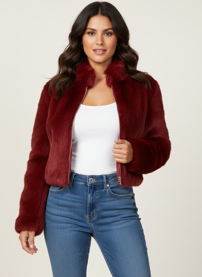 Damen Kurze Jacke mit Weicher Oberfläche und Reißverschluss