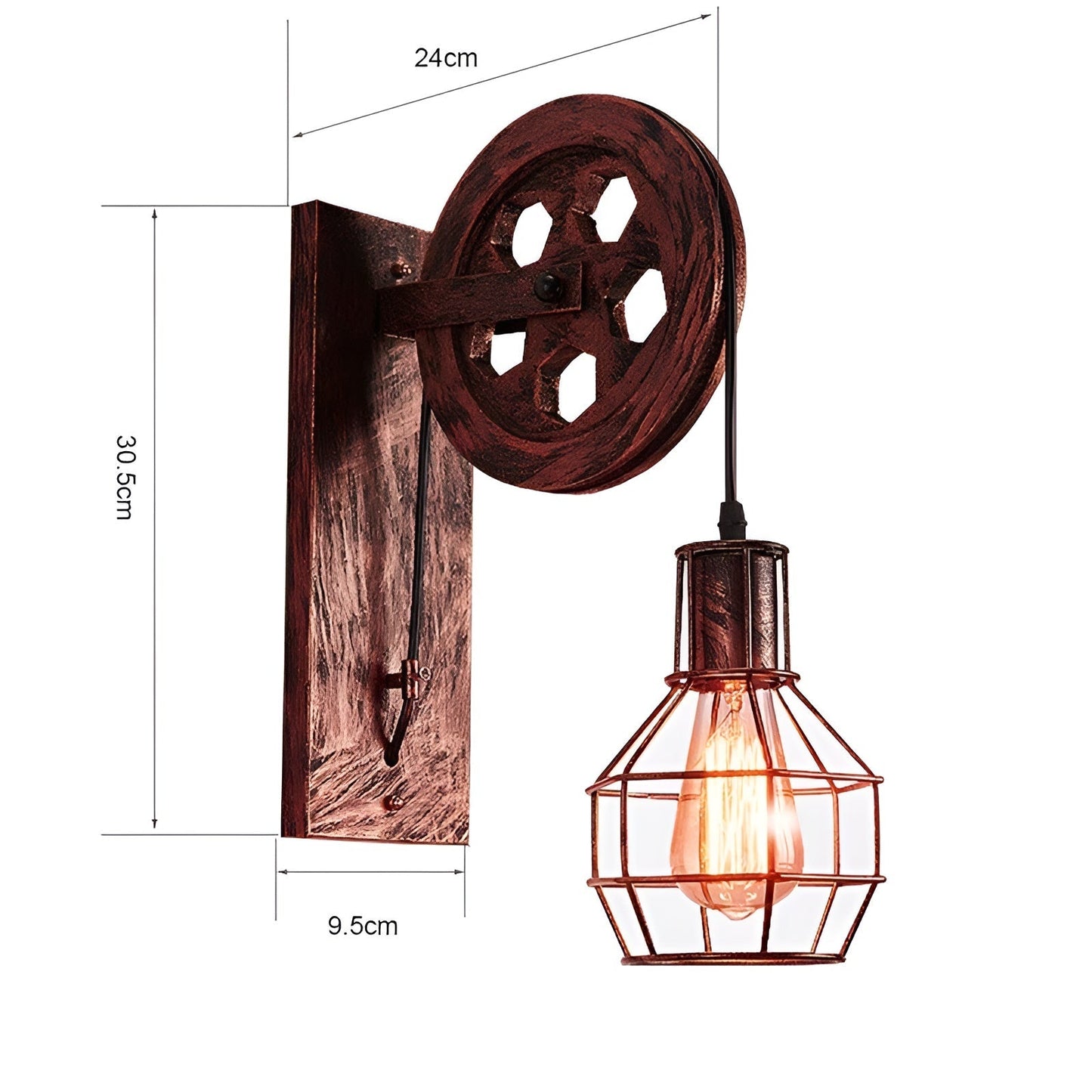 Lámpara de pared industrial con diseño de polea