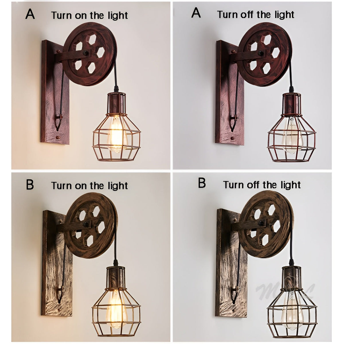 Lámpara de pared industrial con diseño de polea