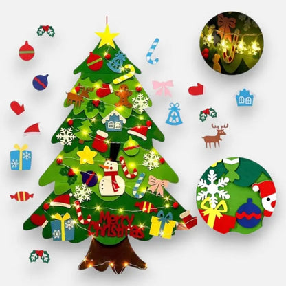Árvore de Natal grande em feltro para crianças, com 32 ornamentos amovíveis e luzes LED