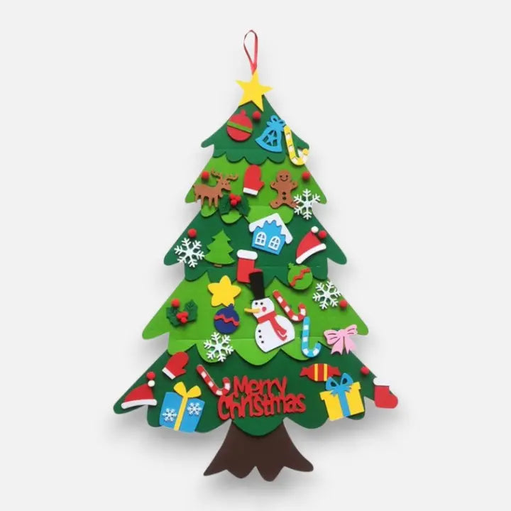 Árvore de Natal grande em feltro para crianças, com 32 ornamentos amovíveis e luzes LED