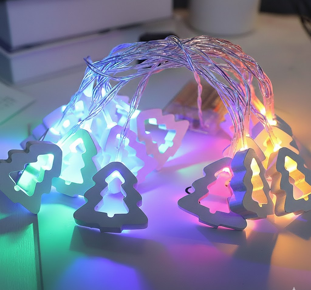 Grinalda de luzes LED com motivos de papel em forma de estrela, coração ou árvore de Natal