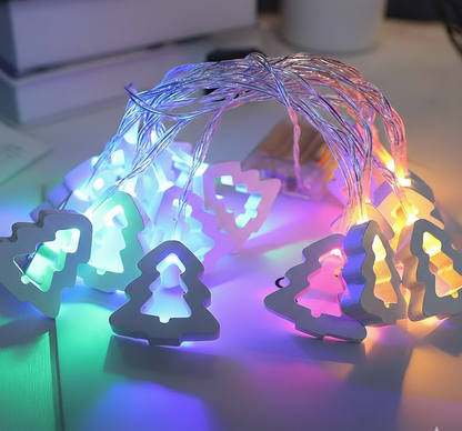 Grinalda de luzes LED com motivos de papel em forma de estrela, coração ou árvore de Natal