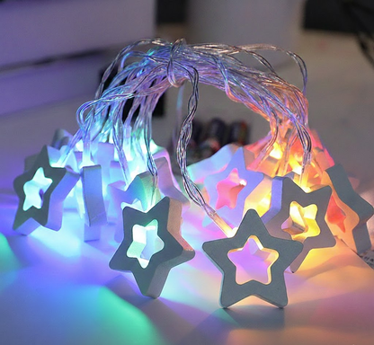 Grinalda de luzes LED com motivos de papel em forma de estrela, coração ou árvore de Natal