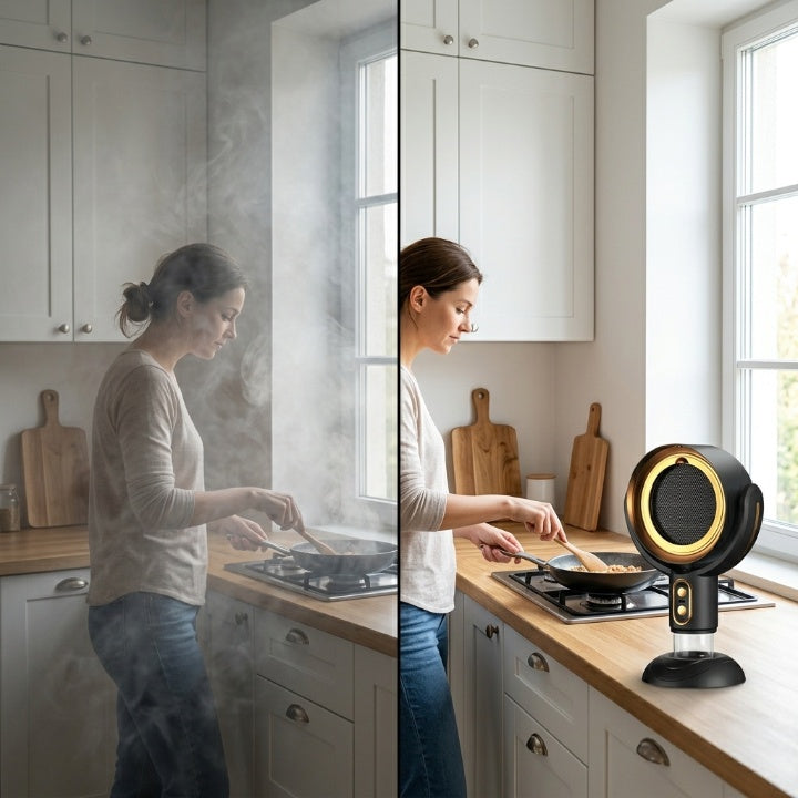 Purificador de ar compacto para absorção de fumo e odores em espaços interiores