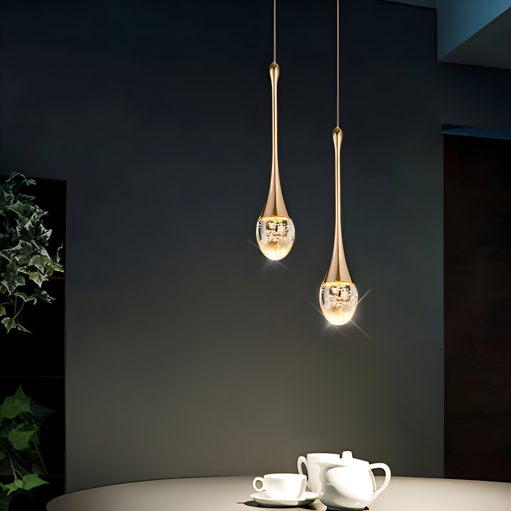 LED-Pendelleuchte mit Tropfendesign und dekorativem Glaselement für Innenräume