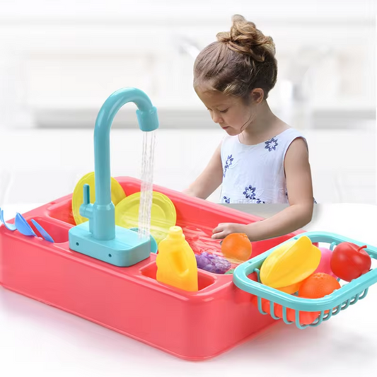 Mini Chef set za pranje posuđa – S tekućom slavinom i igračkama povrća