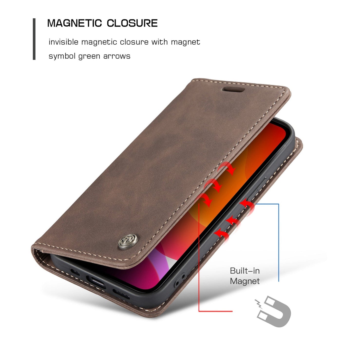 Funda de cuero con tapa para iPhone: magnética y funcional
