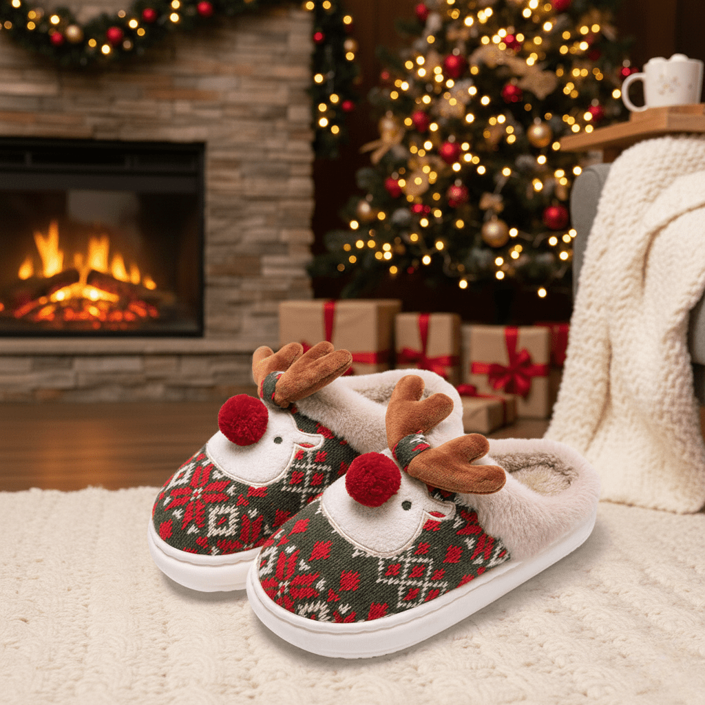 Pantuflas navideñas con motivo de renos