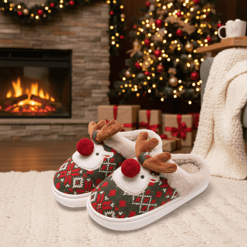 Pantuflas navideñas con motivo de renos