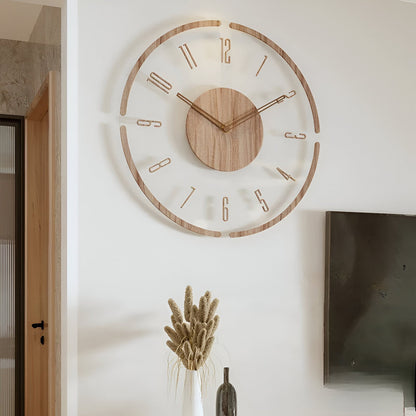 Geräuschlose Wanduhr mit Holzrahmen und transparentem Zifferblatt