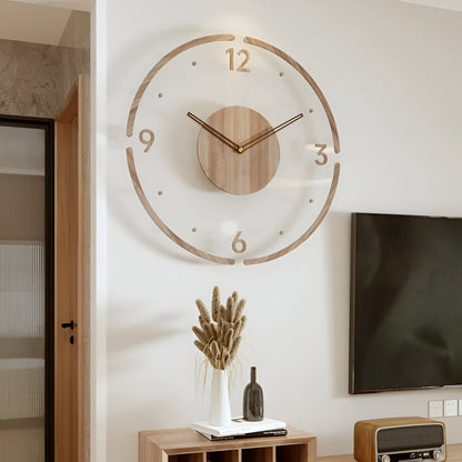 Geräuschlose Wanduhr mit Holzrahmen und transparentem Zifferblatt