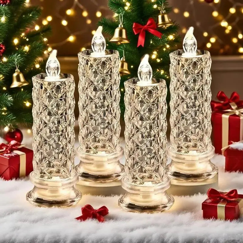 Conjunto de 4 velas LED decorativas com visual de cristal e luz branca quente