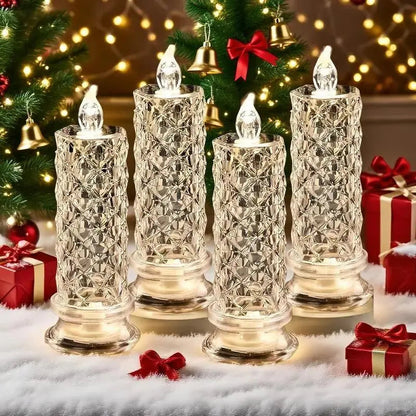 Conjunto de 4 velas LED decorativas com visual de cristal e luz branca quente