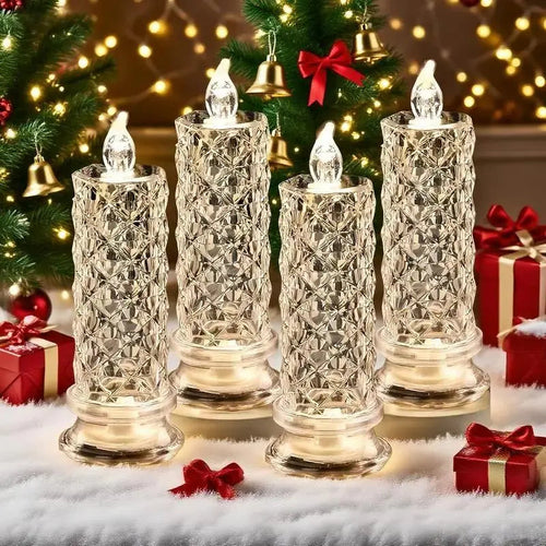 Conjunto de 4 velas LED decorativas com visual de cristal e luz branca quente