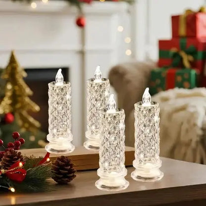 Conjunto de 4 velas LED decorativas com visual de cristal e luz branca quente