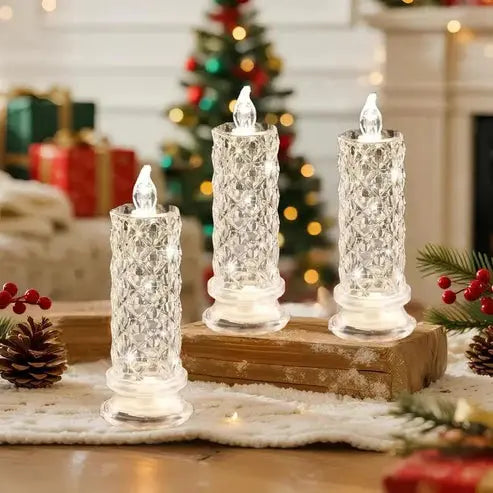 Conjunto de 4 velas LED decorativas com visual de cristal e luz branca quente