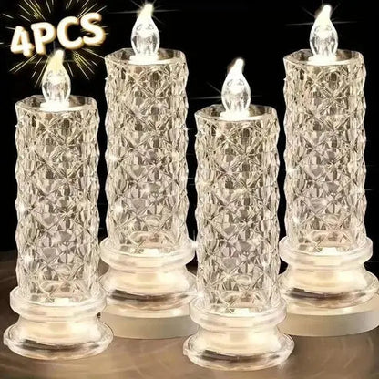 Conjunto de 4 velas LED decorativas com visual de cristal e luz branca quente