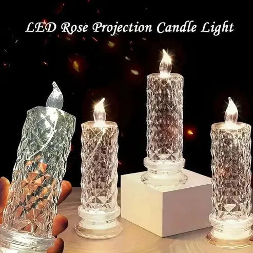Conjunto de 4 velas LED decorativas com visual de cristal e luz branca quente