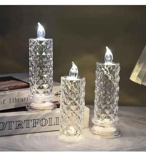 Conjunto de 4 velas LED decorativas com visual de cristal e luz branca quente