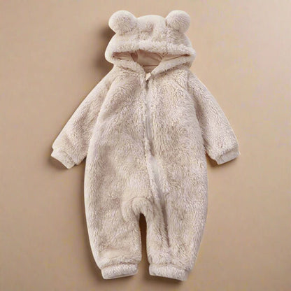 Mono de forro polar para bebé con capucha de oso