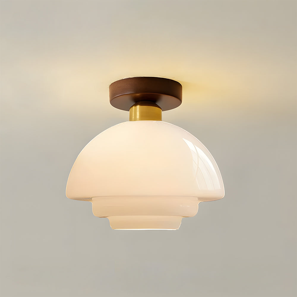 Deckenleuchte aus Walnussholz und Glas