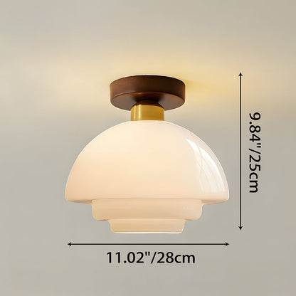 Deckenleuchte aus Walnussholz und Glas