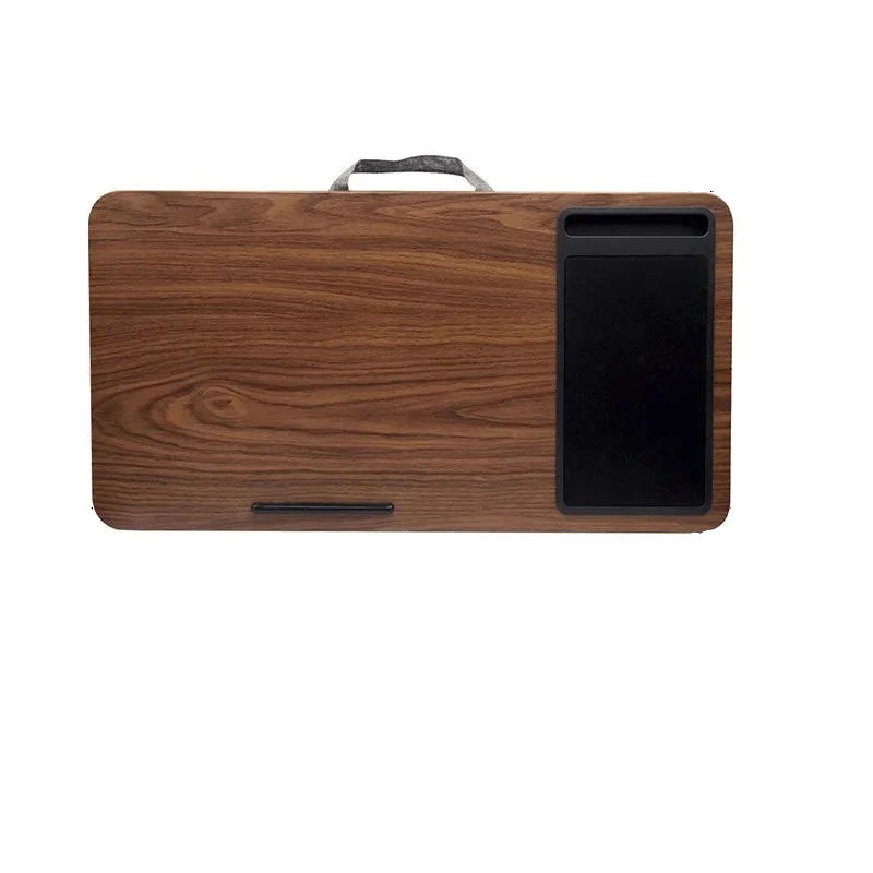 Secretária portátil para computador portátil com suporte para dispositivos e pega de transporte