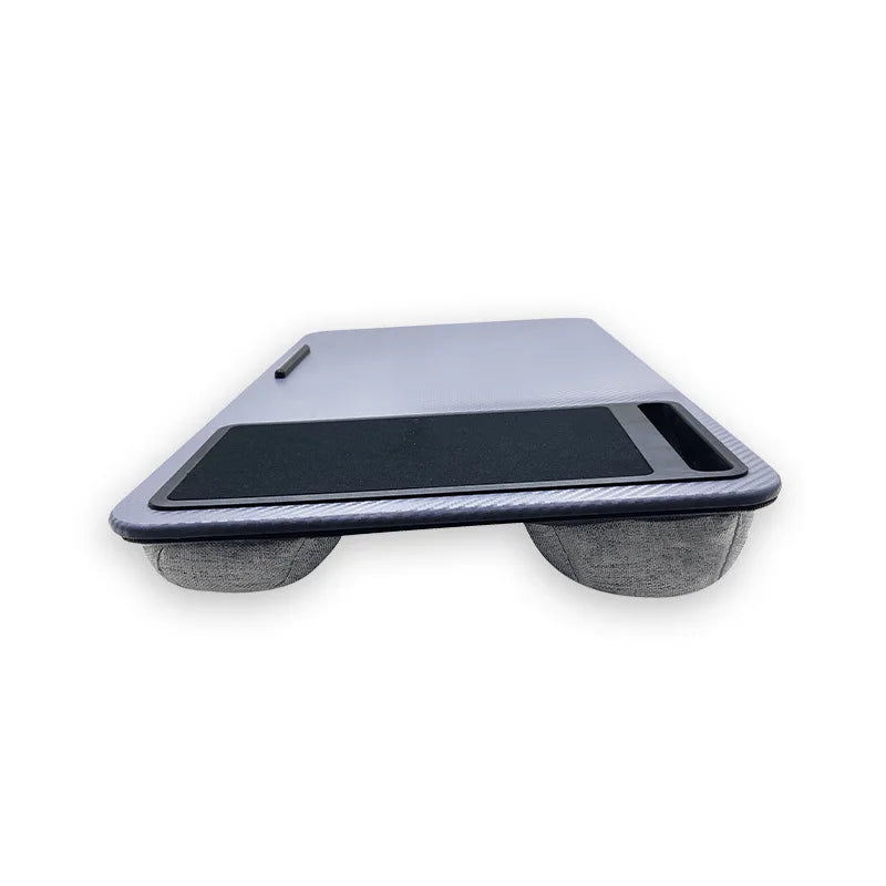Secretária portátil para computador portátil com suporte para dispositivos e pega de transporte