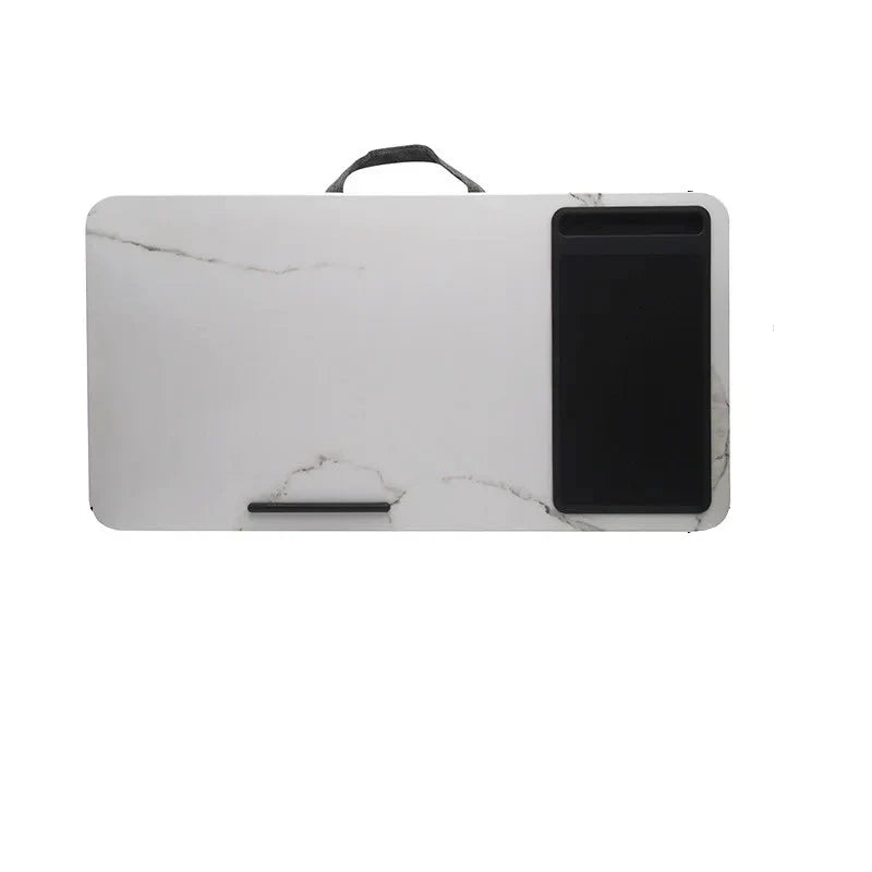 Secretária portátil para computador portátil com suporte para dispositivos e pega de transporte