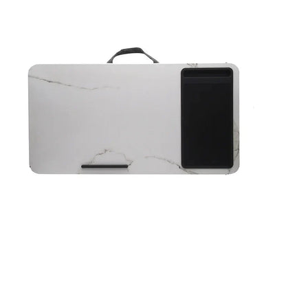 Secretária portátil para computador portátil com suporte para dispositivos e pega de transporte