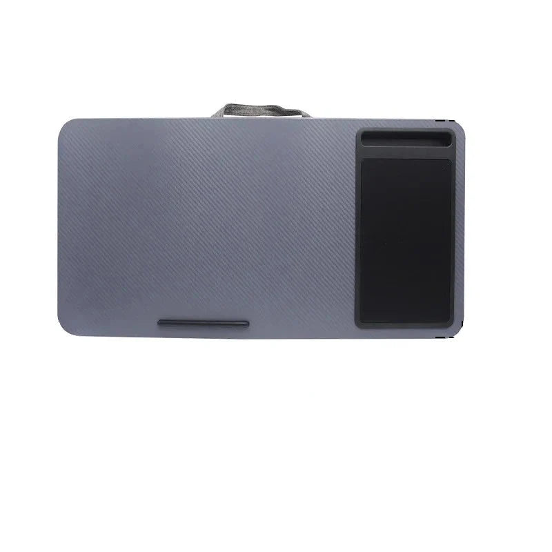 Secretária portátil para computador portátil com suporte para dispositivos e pega de transporte