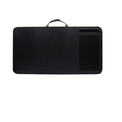 Secretária portátil para computador portátil com suporte para dispositivos e pega de transporte