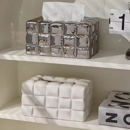 Caja para pañuelos con estructura acolchada en forma de cubos