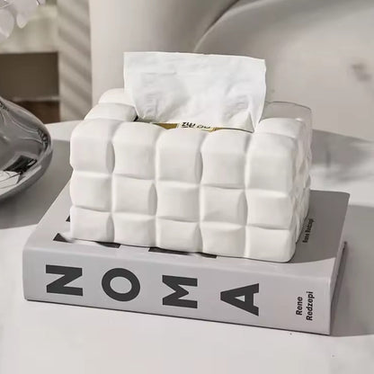 Caja para pañuelos con estructura acolchada en forma de cubos