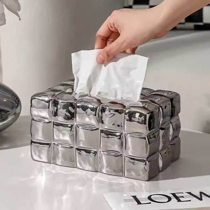 Caja para pañuelos con estructura acolchada en forma de cubos