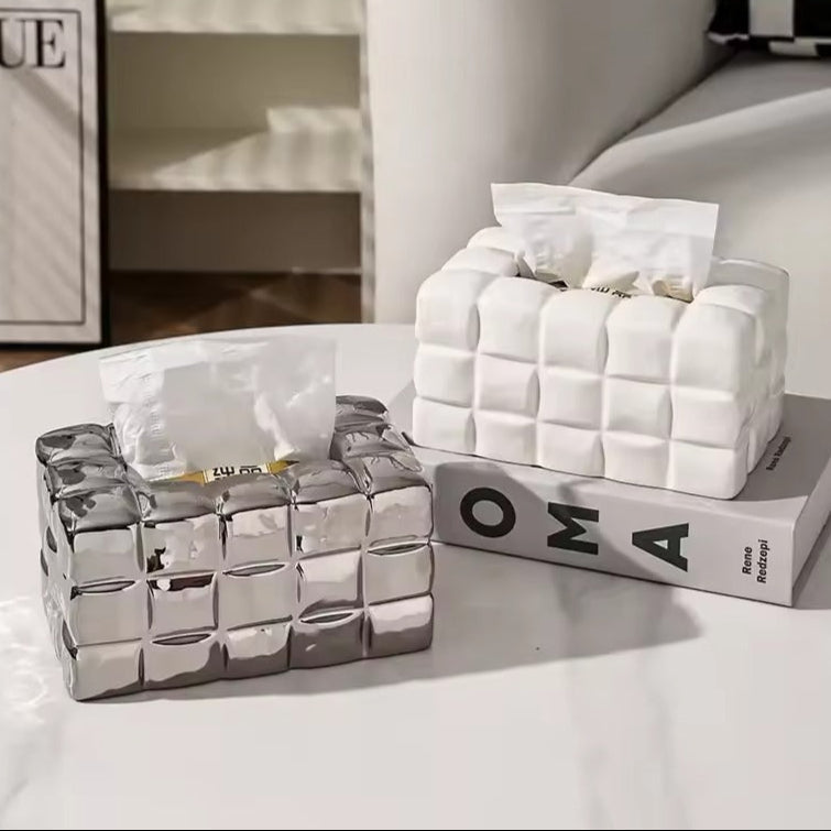 Caja para pañuelos con estructura acolchada en forma de cubos